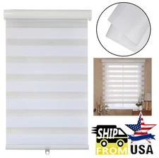 Zebra Roller Blinds [(W)56" x (H)72"] White, Cordless, Dual Layer Shades, Sheer
