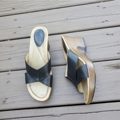 Dansko Professional Necci Black Leather Criss Cross Wrap Strappy Wedge Sandals