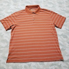 Eddie Bauer Travex Polo Shirt Mens Large Orange Stripe Short Sleeve
