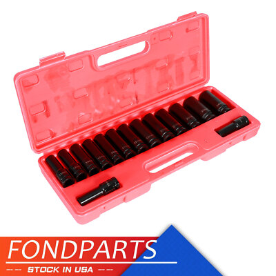1/2 Inch Metric Drive Deep 6-Point Impact Socket Set 15 Pieces 10-24 mm