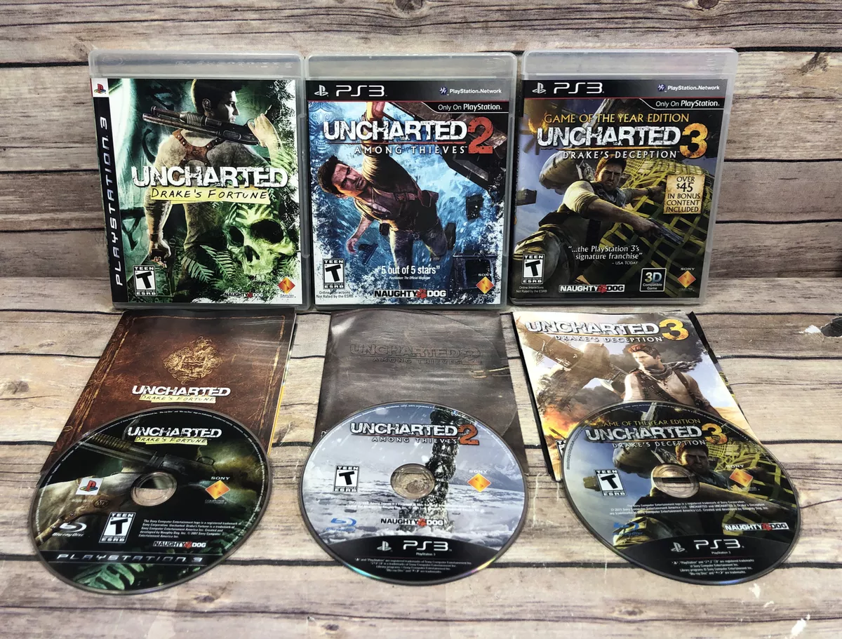 Uncharted 1 2 & 3 Drake Fortune/ Deception & Among Thieves PlayStation 3  PS3 Lot