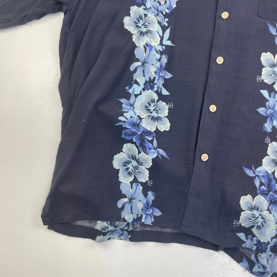 Basic Editions Hawaiian Shirt Floral Design Blue Short Sleeve Mens Large - Image 4 of 4