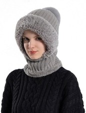 Women  s Knitted Beanie Hat with Face Cover - 3 in 1 Winter Balaclava