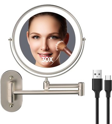5000mAh Rechargeable Wall Mounted Lighted Makeup Vanity Mirror, Double Sided ...