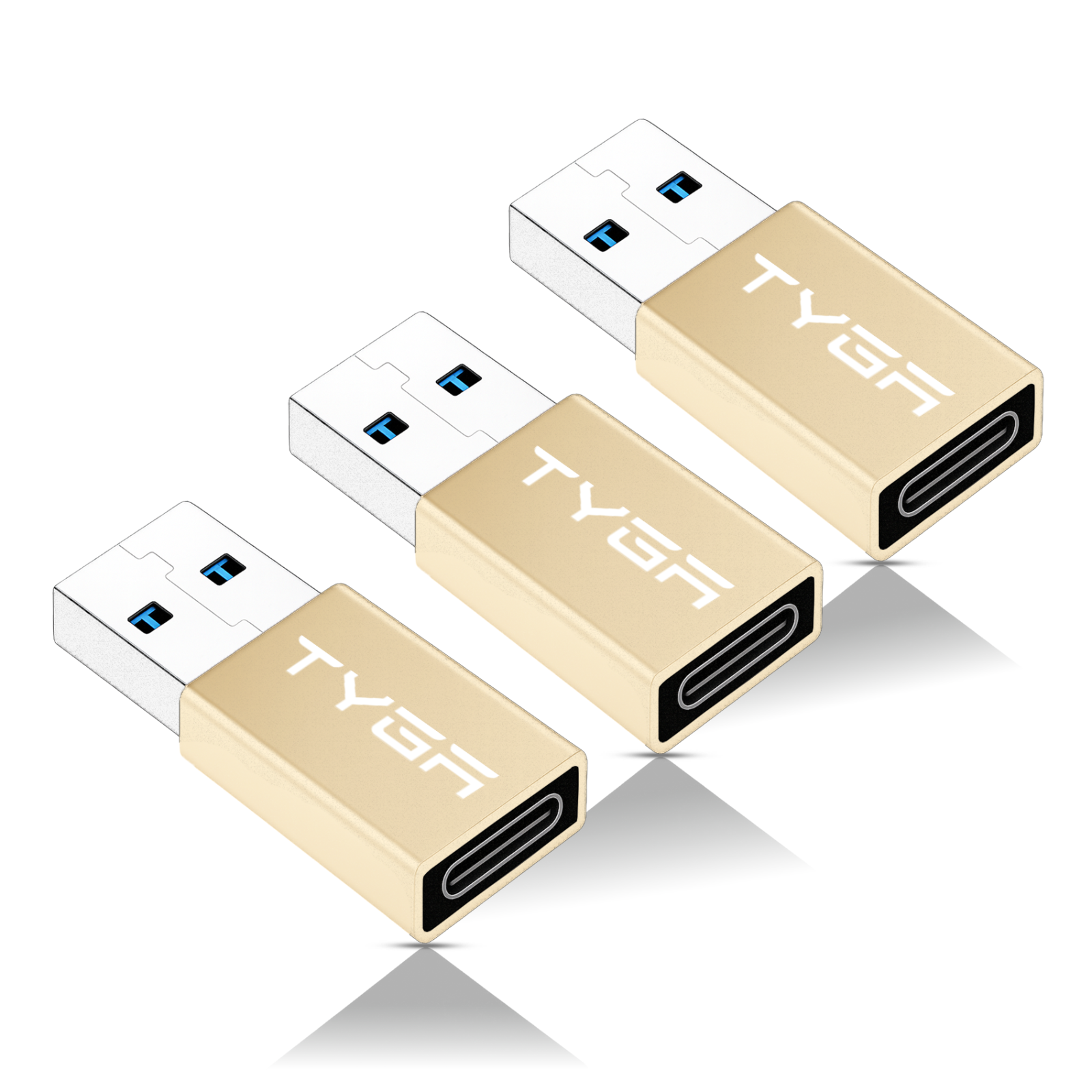 TYGA Store USB Type C Female to USB Type A Male Adapter 5Gbps 3.0/3.1 (3, Gold)