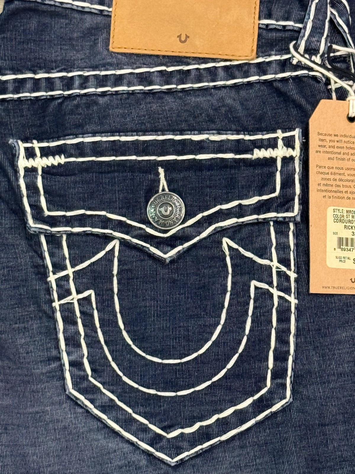 NWT Vintage True Religion Jeans Ricky Super T Midnight Blue Corduroy Pants 32x33 thumbnail 24