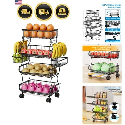 Rolling Cart Vegetable Fruit Storage Basket Kitchen Organizer with Wheels