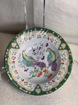 2 VTG American Atelier Paradise Soup Bowls Tropical Birds Gilt Accent 5816