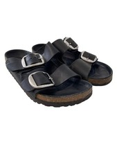 Birkenstock Arizona Sandals Size 38 Black Double Big Buckle Strap Cork Footbed