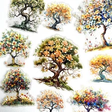 Holographic Summer Trees Stickers Blue Junk Journal Collage Scrapbook