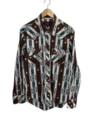 Rock & Roll Cowboy Shirt Mens Medium M Pearl Snap Aztec Southwestern Modern Fit