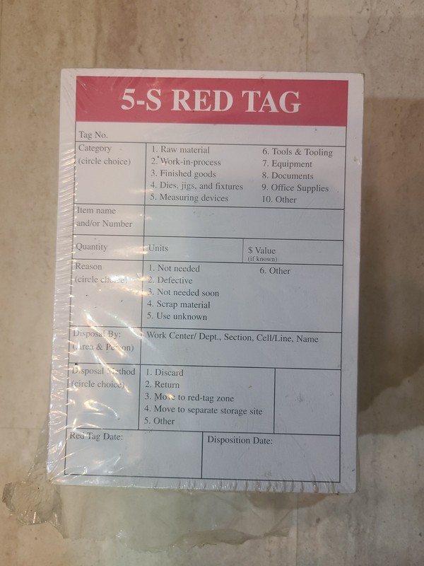 Pack of 5.5 x 7.5 Inch Pre-Printed 5S Red Tags / Cards: ~250 Tags