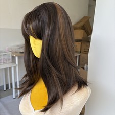 Cosplay Party Wig With Bangs Heat Resistant Hair Mixed Brown Short Straight