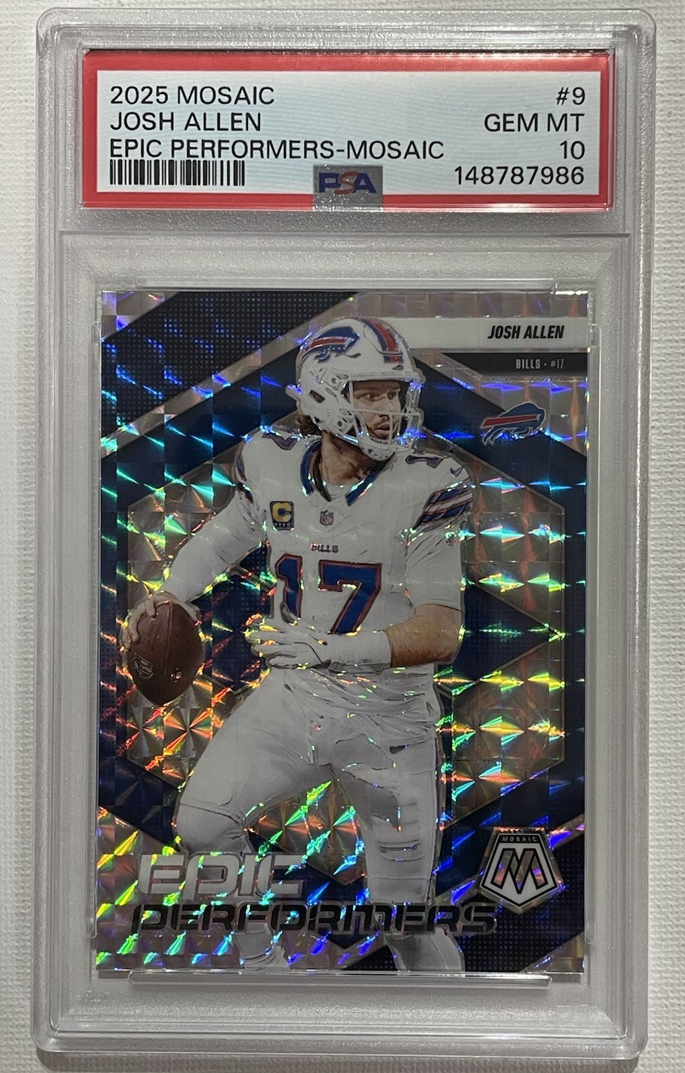 JOSH ALLEN 2025 Mosaic Prizmatic Epic Performers PSA Gem Mint 10 Buffalo Bills