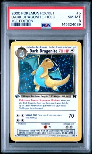 2000 POKEMON ROCKET 1ST EDITION #5 DARK DRAGONITE-HOLO PSA 8