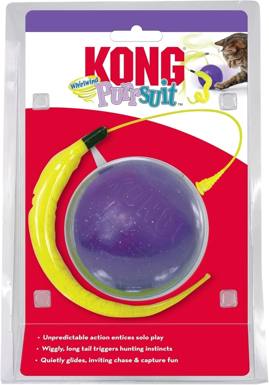 Kong Cat Whirlwind Purrsuit Interactive Motion Rolling Ball Tail Purple New
