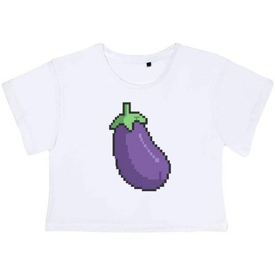 'Pixel Style Eggplant' Adult Cotton Crop Top (CO060465)