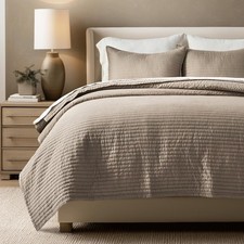 EVERGRACEHOME Cotton Sateen Quilt Set King/Cal King 108" X 96" , Stone Taupe