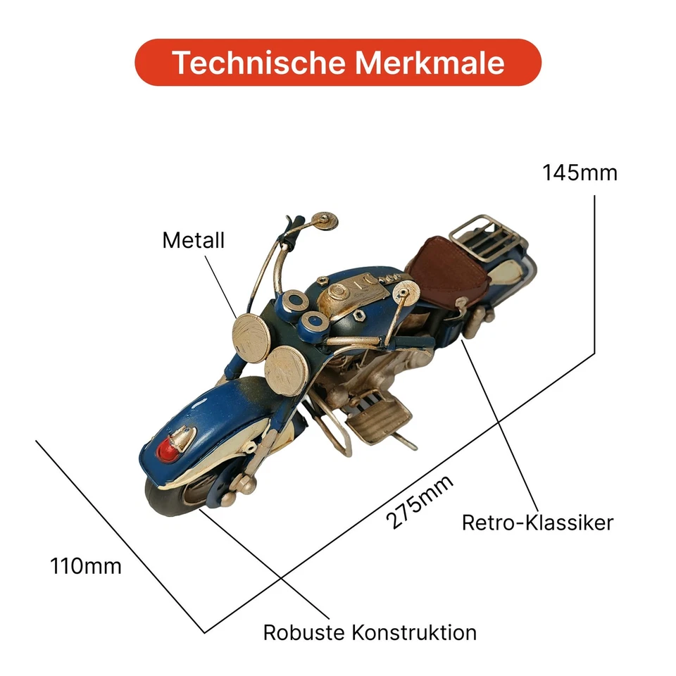 Motocicletta DynaSun 1804D-402 27cm metallo Modellino moto vintage retrò - Immagine 3 di 4