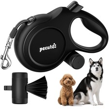 26ft Retractable Dog Leash for Large Dogs up to 110 lbs Black with Poop Bag