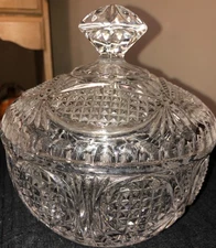 CZECH SEMI HAND PRESSED CRYSTAL CANDY JAR WITH LID VINTAGE
