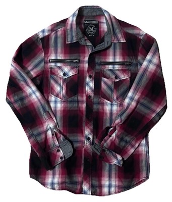 Machine Custom Co. Mens Small S Button Up Plaid Flannel Long Sleeve Shirt Red