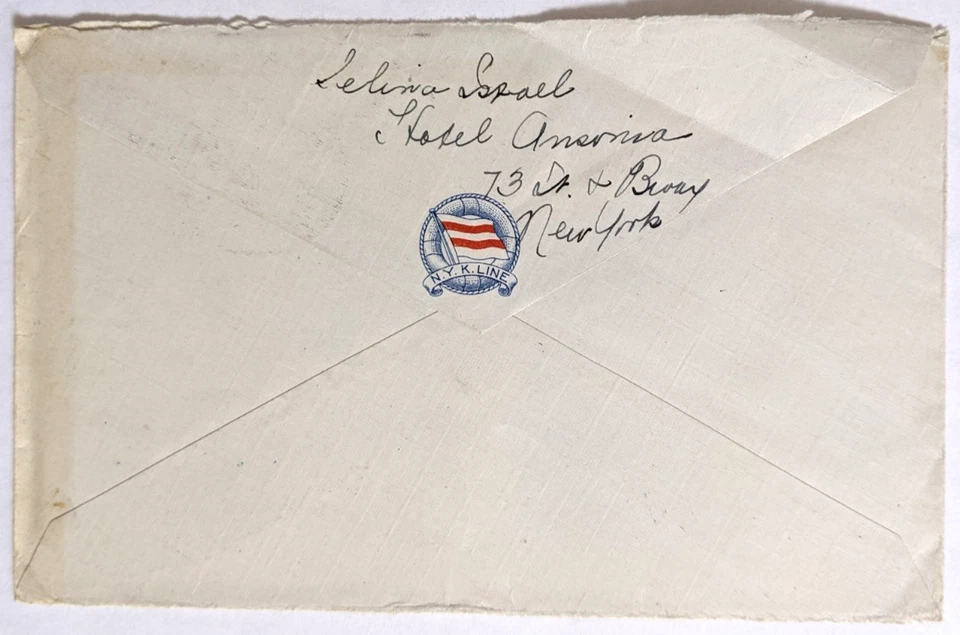 Japonês N.Y.K. Line Paquebot--Mrs. M. Neuer, NYC, EUA./Judeu/10-S./'30s-'40s - Imagem 2 de 2