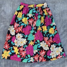 VTG 80s 90s Tropical Floral Midi Skirt Selections by Manor House Cotton 25.5"W