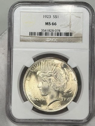 1923-P $1 Peace Dollar NGC MS66 90% Silver Philadelphia One US Coin WOW!