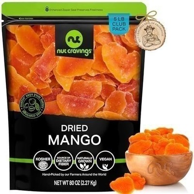 Nut Cravings - Sun Fresh Dried Mango Slices with Sugar Added (80 Ounce, 5LB)
