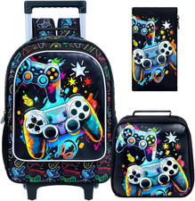 3PCS Rolling Backpack for Girls and Boys  Kids Unicorn Dinosaur Wheeled Bookbag