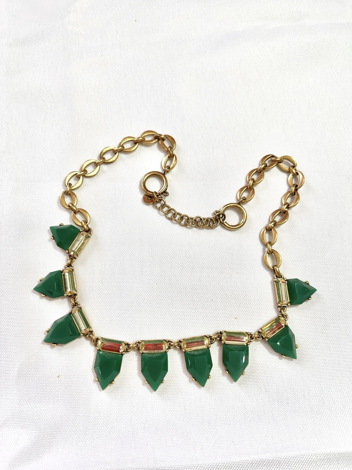Stella Dot Gold Tone Green Glass and Rhinestone Necklace