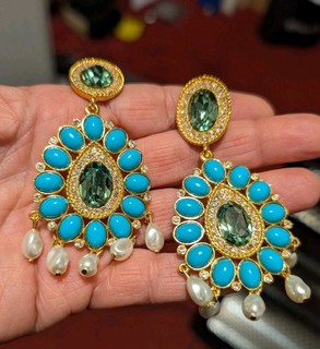 vintage Kenneth J lane Large Turquoise Green earrings vintage USA rare