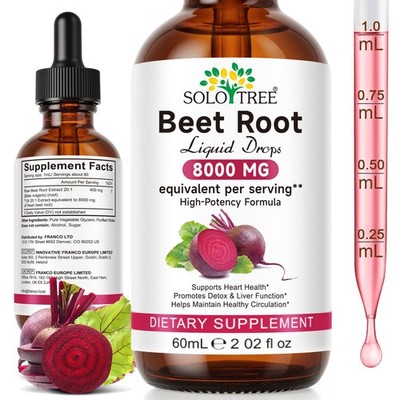 8000MG Natural Beet Root Extract Drops - 20:1 Concentration - Glycerin-Based