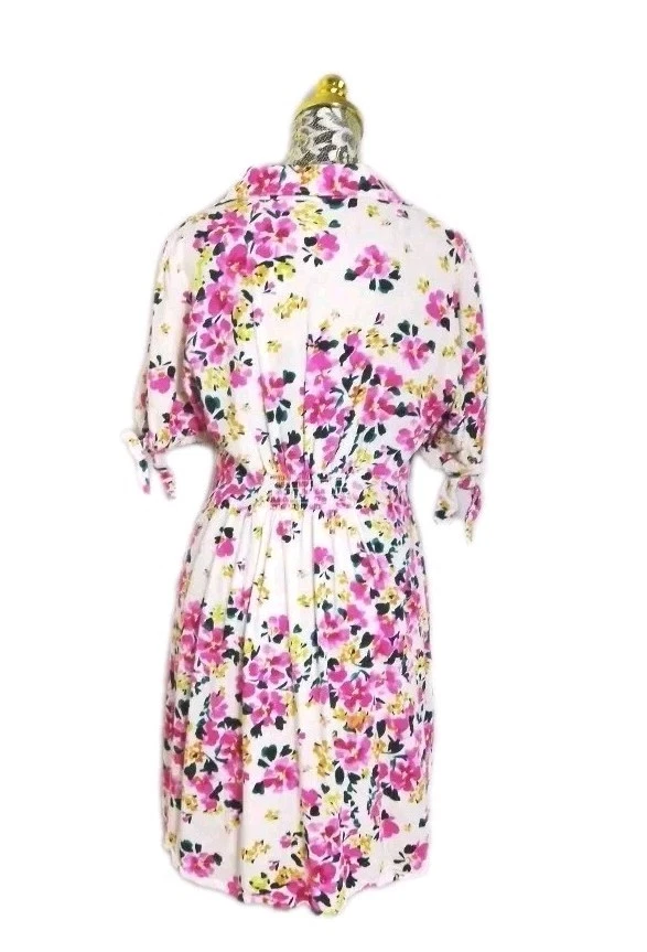 Dotti Ladies Pink Floral Linen Blend Buttons Short Sleeve Dress Size 14 EUC - image 3 of 4