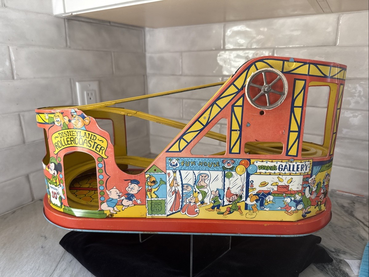 Vintage 1950's J. Chein Tin Mechanical Windup Roller Coaster Toy