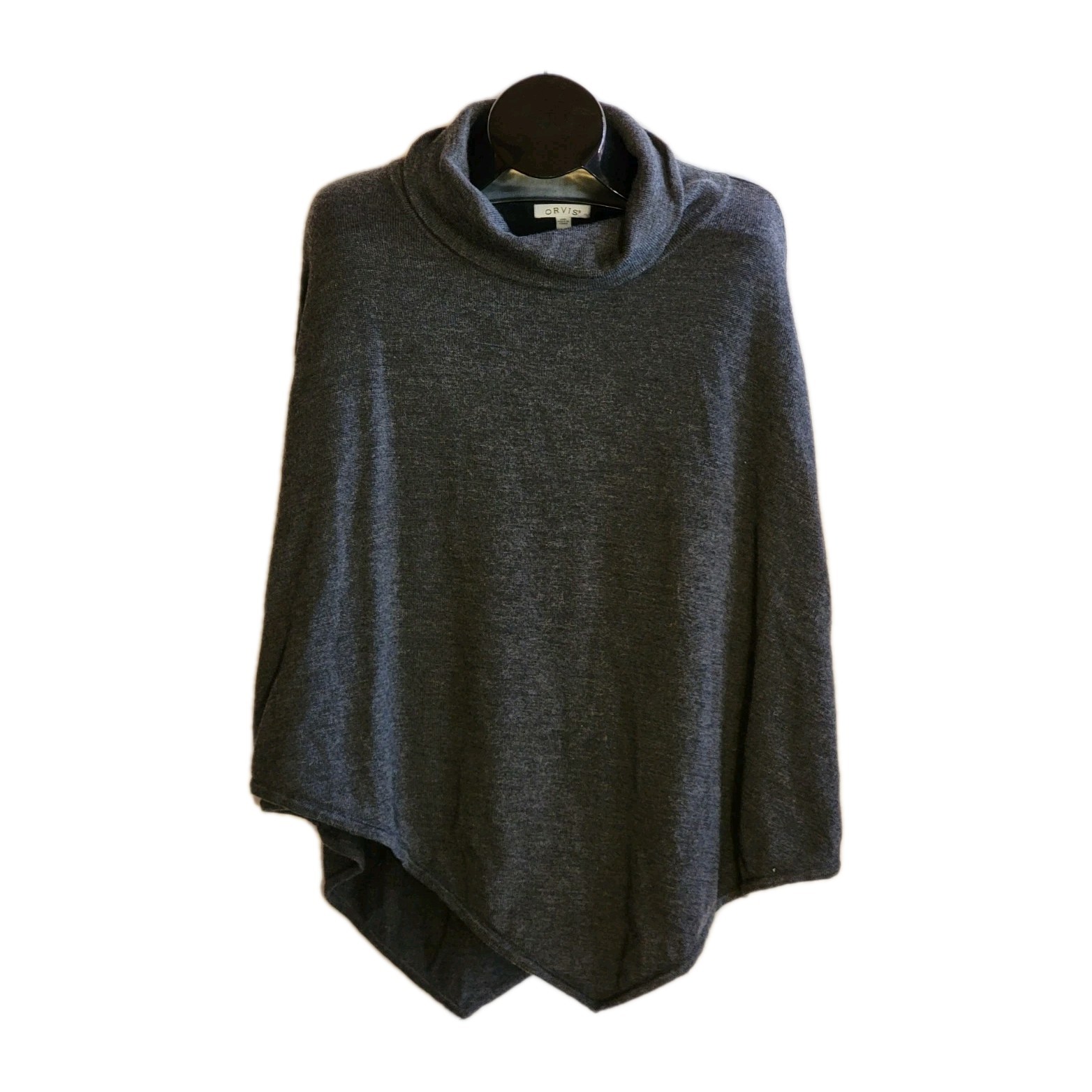 Orvis 100% Merino Wool Gray Cowl Neck Poncho One Size