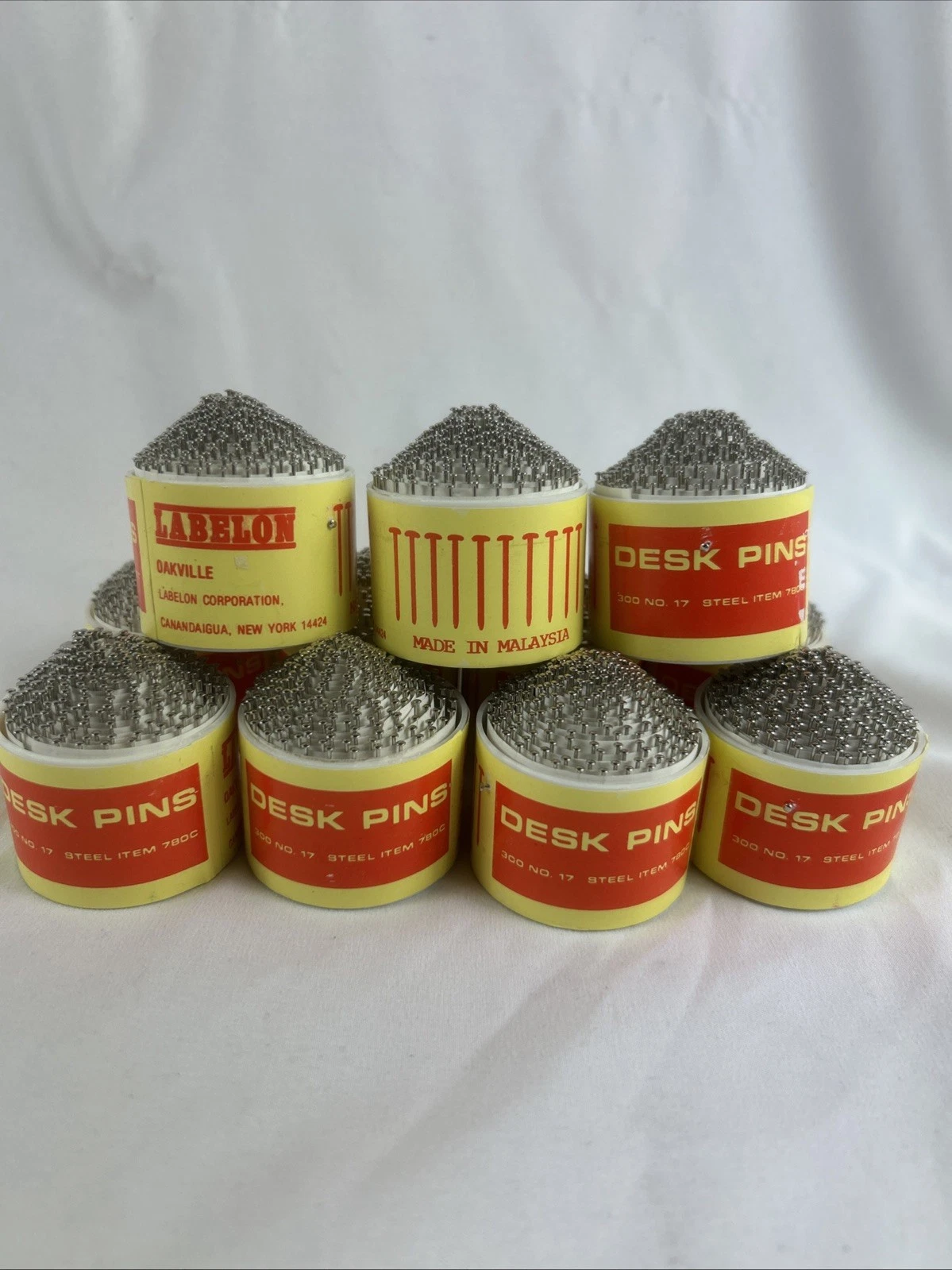 Labelon Desk Pins Lot Of 11 Rolls Of 300 No 17 Steel Vintage NOS