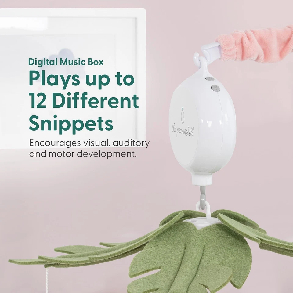 The Peanutshell Cuna Móvil para Niñas - Rosa Suave con 12 Canciones de Cuna, Safari Foto 4 de 4