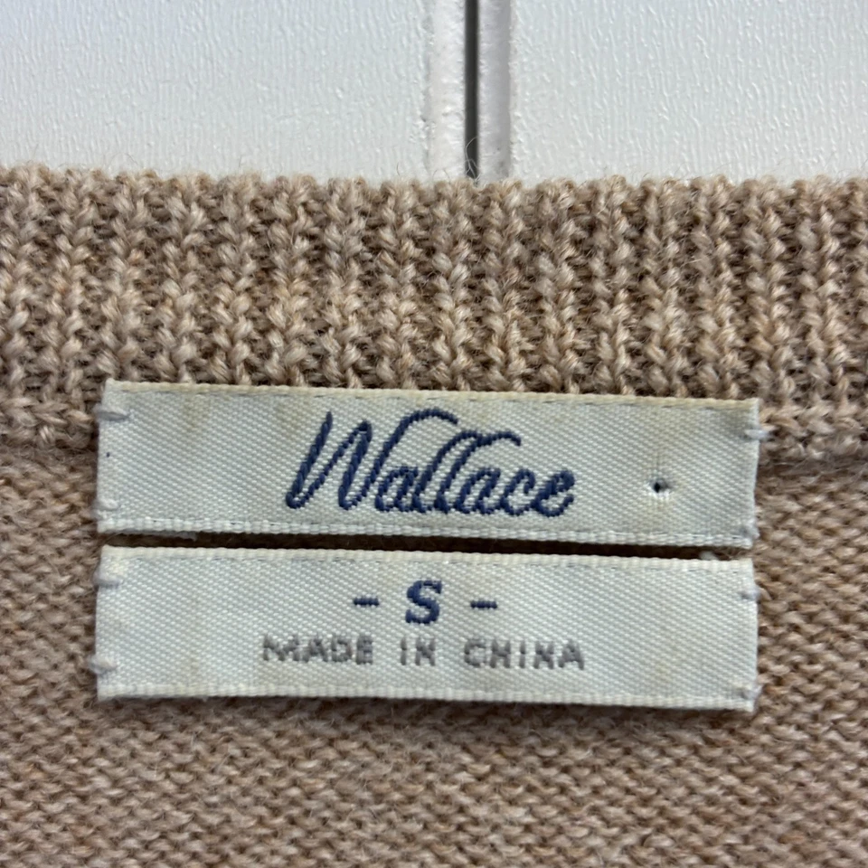 Vintage Wallace Women Glam Neutral Beaded Merino Wool V Neck Sweater Size S Soft - Image 3 of 4