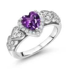 925 Sterling Silver Amethyst Women Ring 1.23 Cttw, Heart Shape 6MM, Gemstone
