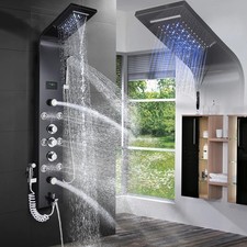 Shower Panel Tower System Faucet Set Rainfall Massage Body Jets Stainless Steel