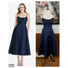 Gorgeous New Alfred Sung Navy Satin Twill Dress