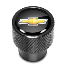 Chevrolet Golden Logo in Black on Black Aluminum Tire Valve Stem Caps