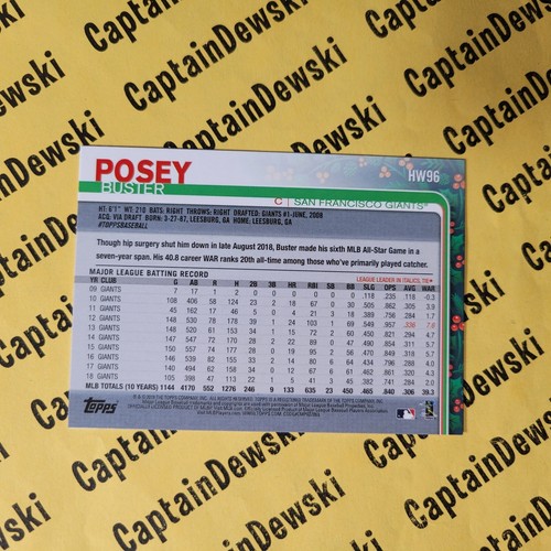 Buster Posey 2019 Topps Holiday SP/raro Candy Cane Bat #HW96 variación de foto - Imagen 2 de 2