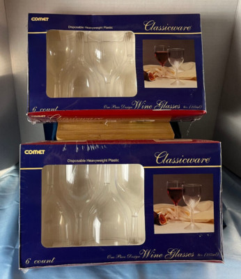 12 Disposable WINE GLASSES Classicware Comet Heavy Plastic 2 Sets of 6 New NIB