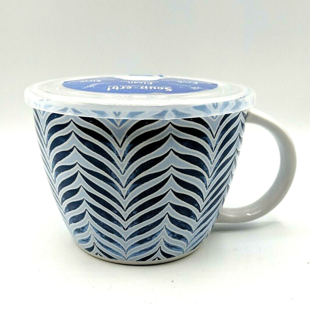 Home Essentials Souperb Stoneware Soup Mug Soup Bowl Blue & White 26