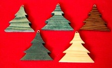 Handcrafted Wood Christmas Tree Christmas Ornaments - Set of 5