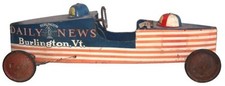SOAP BOX DERBY CAR FOLK ART DAILY NEWS BURLINGTON VERMONT TWO HELMETS C-1954