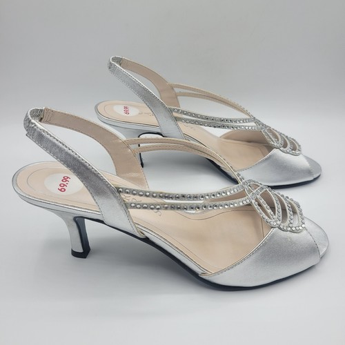 Caparros Philomena Women's 6.5 M Metallic Silver Slingback Sandal Heels Shoes - Picture 4 of 16